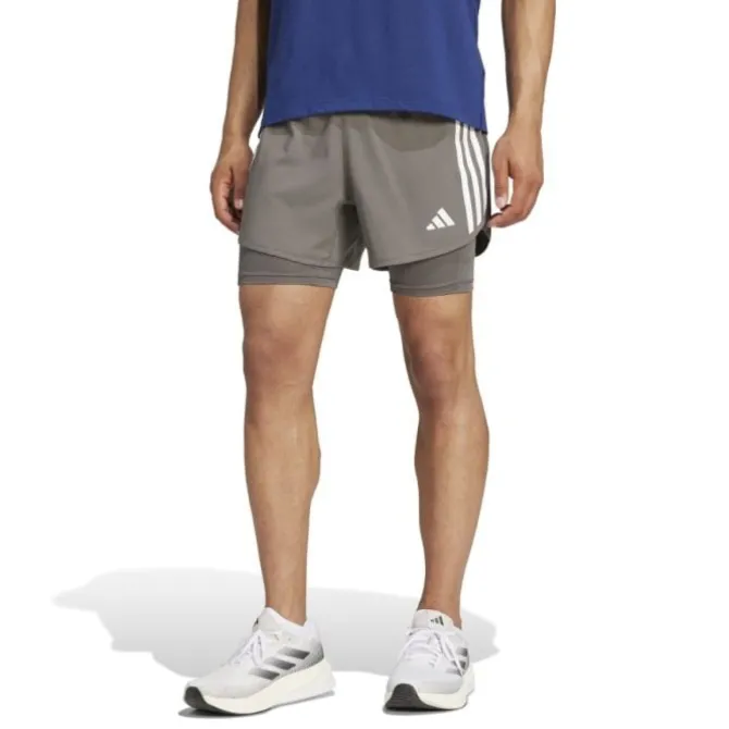 adidas Laufshorts>Own The Run 3-Stripe 2in1 Shorts Grau