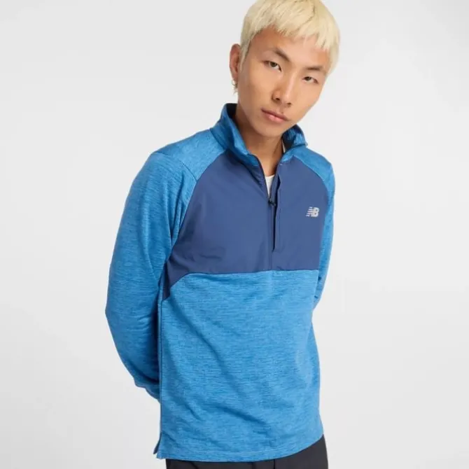 New Balance Laufshirts>Athletics Heat Grid 1/2 Zip Blau