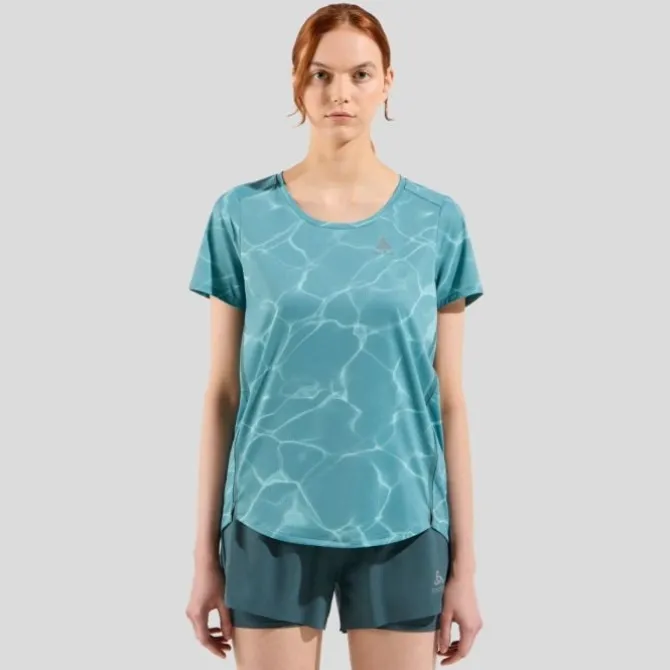 Odlo Laufshirts>Zeroweight Chill-Tec Print T-Shirt Crew Neck Grün