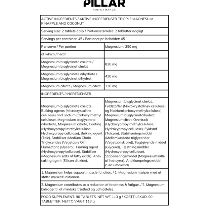 PillarPerformance Sportnahrung>Triple Magnesium Professional Recovery Powder Pineapple/Coconut Pouch (200g) Weiß